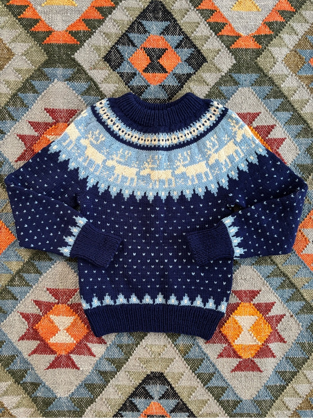 Vintage Hand-knit Sweater Makers Wool Fair Isle Reindeer Sweater Denmark